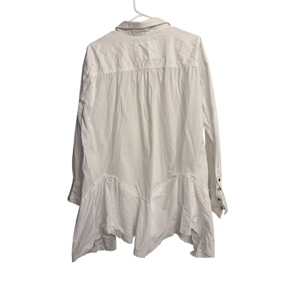 Free People Bohemian Ruffle Hem Freya Poplin Tunic Button Up White Babydoll M - Picture 2 of 7